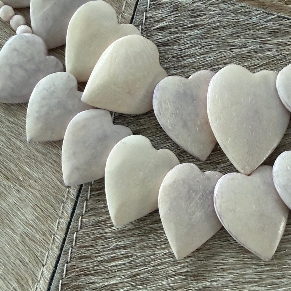 Vintage Hand-Carved Heart Cow Bone Beaded Double-Strung Necklace - Picture 5 of 7